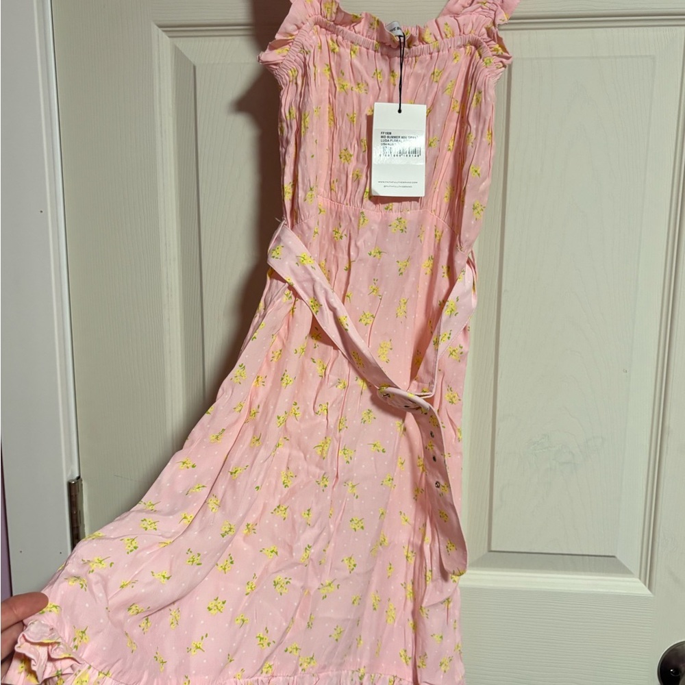 Faithfull the Brand Pink and Yellow Floral Mini Dress
